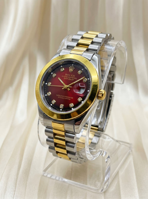 Two Tone Rolex with Red Dial