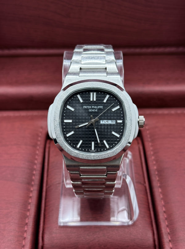 Silver with Black Dial Patek philip Geneve